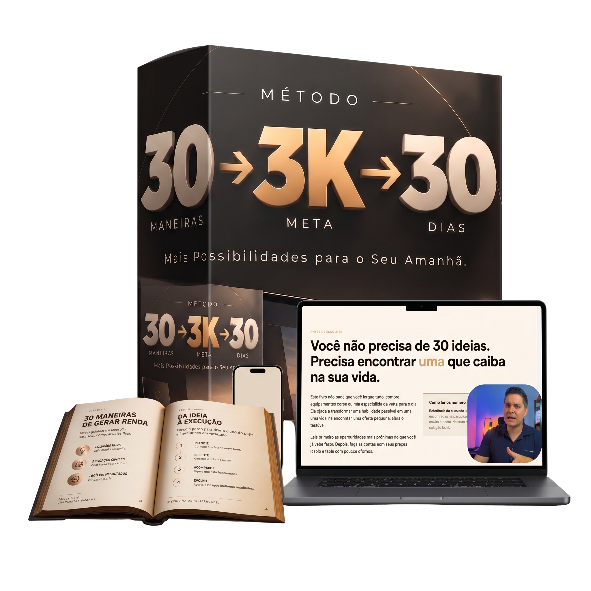 Coleção 30 → 3K → 30 com box, guia, celular e notebook da aula